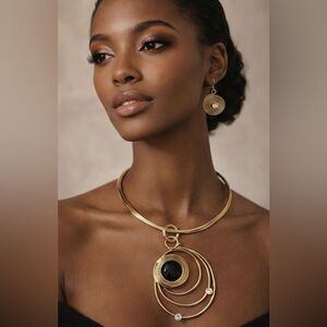 NWT Statement Necklace & Earrings Set – Gold Spiral Design
